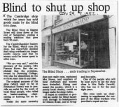 News clipping about closure of The Blind Shop